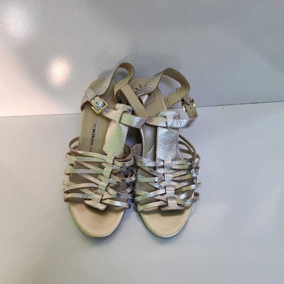 Isaac Mizrahi Gold Leather Strappy Cork Wedge Sandals Size 10W - Picture 4 of 7